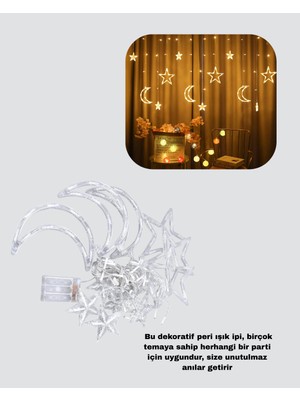 Toyigoo Iç ve Dış Mekan Uyumlu Pilli Yıldız Ay Peri LED Perde TYGOO-RSHB34