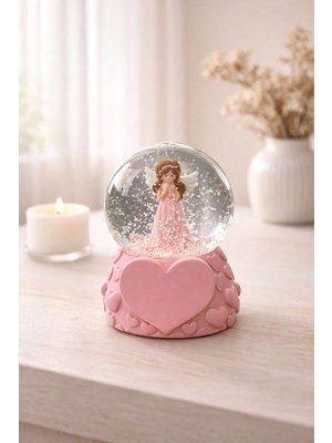 PremiumPort Aydınlatmalı Kalpli Melek Şans Kar Küresi, Sıcak ve Şık Dekorasyon