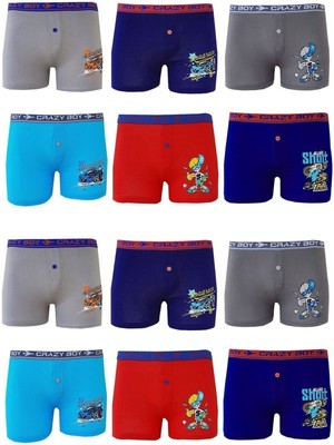 Tutku 12LI Erkek Çocuk Renkli Baskılı Boxer Külot Çocuk Baksır-Karışık-5-6 Yaş