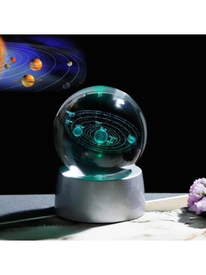 PremiumPort Renkli LED Işıklı 3D Gezegen Tasarımlı Cam Küre 6cm, Dekoratif Hediye
