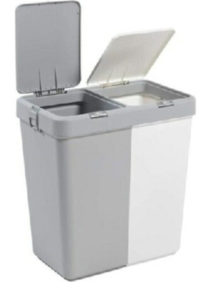 PremiumPort Gri ve Beyaz Ikili Dokunmatik Çamaşır Sepeti Seti