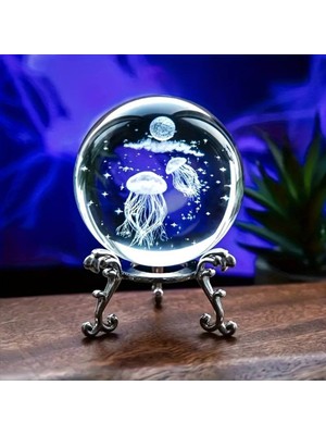 PremiumPort Deniz Anası Temalı 3D Cam Küre, Metal Ayaklı, 6cm, Dekoratif Hediye