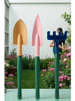 Aylina Bfs Premium 3’lü Hobi Bahçe Seti – Renkli Metal El Küreği ve Tırmık Takımı – Garden Pro Edition