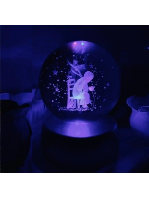PremiumPort 3D Küçük Prens Işıklı Cam Küre, Renk Modlu, Dekoratif Hediye