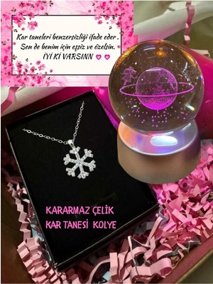 PremiumPort Parlak Yıldız ve Satürn Temalı Renk Değiştiren Çelik Kolye Hediye Seti