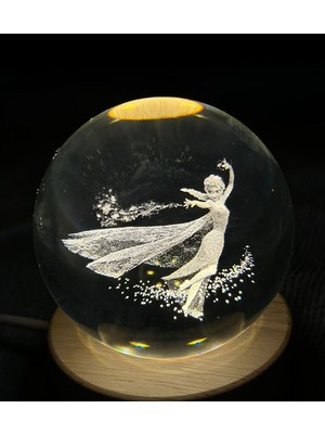 PremiumPort Işıklı Cam Küre, Buz Prenses Temalı, Parlak ve Renkli Dekorasyon Parçası