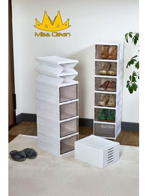 PremiumPort 6 Katlı Katlanabilir Çok Amaçlı Beyaz Ayakkabılık, Geniş ve Taşınabilir