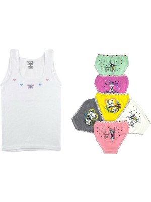 Tutku Kız Çocuk Kalın Askılı Atlet ve Baskılı Slip Takım-Ak-11-12 Yaş