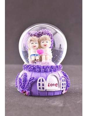 PremiumPort Lila Kar Küresi, Işıklı, Sevgiliye Hediye, Mini Boy, 6,5 cm