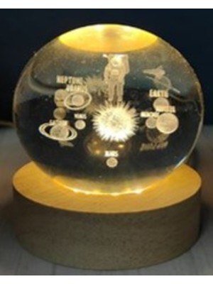 PremiumPort Gezegen Temalı Ahşap ve Cam Işıklı Dekoratif Küre 6cm Cam, 2cm Ahşap