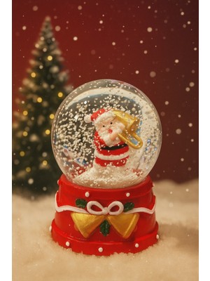 PremiumPort Yılbaşı Temalı LED Işıklı Noel Baba Santa Kar Küresi 9 cm Orta Boy Dekorasyon