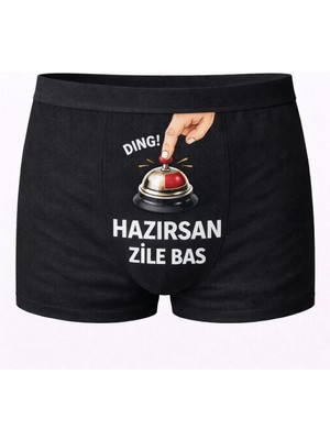 Onudabunuda Baskılı Erkek Boxer Sevgililer Günü Temalı Zile Bas Desenli Komik Mizahi Esprili Pamuklu Likralı