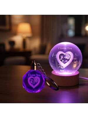 PremiumPort Renk Değiştiren “ı Love You” Cam Küre ve Kristal Anahtarlık Seti