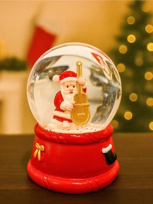 PremiumPort Yılbaşı Temalı LED Işıklı Çello Çalan Noel Baba Kar Küresi 9 Cm, Süs