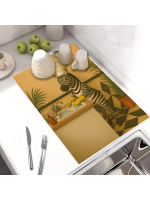 Harikabirev Bulaşık Kurutma Matı Kurutma Örtüsü Tezgah Üstü Bulaşıklık 40X50CM Yıkanabilir | Zebra Desenli