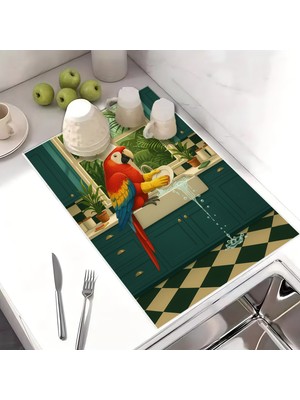 Harikabirev Bulaşık Kurutma Matı Kurutma Örtüsü Tezgah Üstü Bulaşıklık 40X50CM Yıkanabilir | Papapğan Desenli