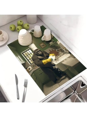 Harikabirev Bulaşık Kurutma Matı Kurutma Örtüsü Tezgah Üstü Bulaşıklık 40X50CM Yıkanabilir | Goril Desenli