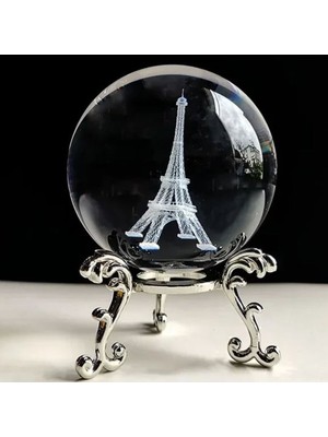 PremiumPort Şık Metal Ayaklı 3D Eyfel Tasarımlı Cam Küre, Dekoratif Hediye