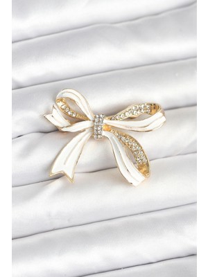 Inure Jewelry Beyaz Renk Fiyonk Model Broş