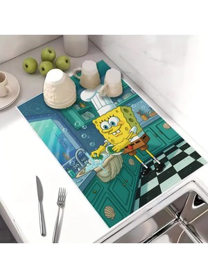 Harikabirev Bulaşık Kurutma Matı Kurutma Örtüsü Tezgah Üstü Bulaşıklık 40X50CM Yıkanabilir | Sungerbob Desenli