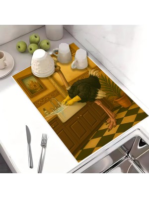 Harikabirev Bulaşık Kurutma Matı Kurutma Örtüsü Tezgah Üstü Bulaşıklık 40X50CM Yıkanabilir | Deve Kuşu Desenli