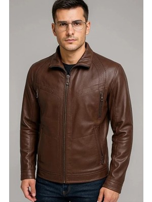 HMO Store Kahve Rengi Premium Özel Tasarım Hakiki Deri Ceket