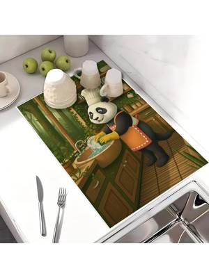 Harikabirev Bulaşık Kurutma Matı Kurutma Örtüsü Tezgah Üstü Bulaşıklık 40X50CM Yıkanabilir | Panda Desenli