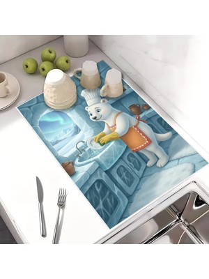 Harikabirev Bulaşık Kurutma Matı Kurutma Örtüsü Tezgah Üstü Bulaşıklık 40X50CM Yıkanabilir |kutupayısı Desenli