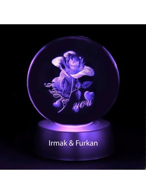 PremiumPort Kişiye Özel Gül Temalı 3D Cam Küre 6cm, Şık ve Zarif Dekorasyon Parçası