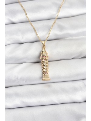 Mç Plus Erb 316L Çelik Zincir Gold Renk Balık Model Zirkon Taşlı Kadın Kolye