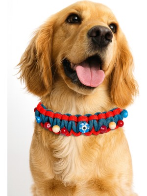Feyza Design El Yapımı Renkli Paracord Kedi ve Köpek Kolyesi, Nazar Boncuklu