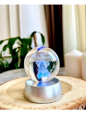 PremiumPort 3 Boyutlu Ayıcıklı Aşk Küresi, Renkli Işıklı Kristal Dekorasyon