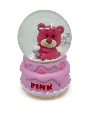 PremiumPort Işıklı Kar Küresi Pembe Ayıcık ve Cupcake Dekoratif Süs 7 cm