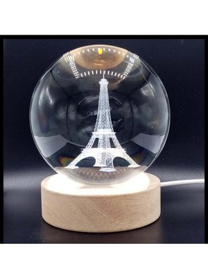 PremiumPort Aydınlatmalı Ahşap Tabanlı 6 cm Küre, USB Bağlantılı Dekorasyon