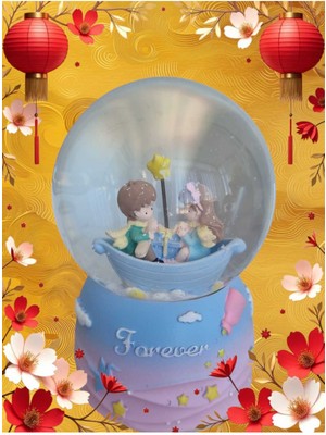 PremiumPort Işıklı Müzikli Sandal Keyfi, Sevgililer Için Cam Kar Küresi Orta Boy