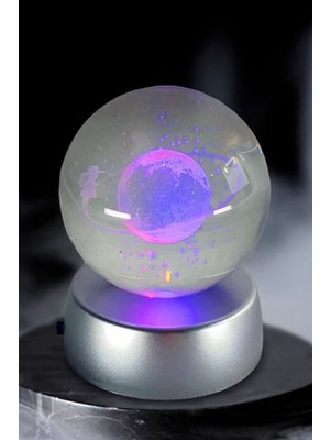 PremiumPort Işıklı Satürn Görselli Cam Küre, Şeffaf ve Modern Tasarım