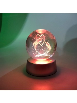 PremiumPort Renkli Işıklı Aşık Yunuslar Cam Küre, Dekoratif ve Şık Tasarım