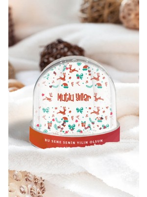 PremiumPort Yılbaşı Temalı Geyik Ikonlarıyla Süslenmiş Şık Kar Küresi