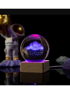 PremiumPort Renk Değişen Işıklı Cam Küre Gece Lambası Ahşap Soket Tasarım