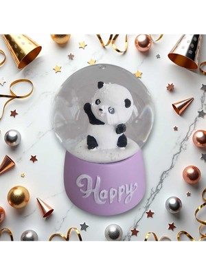 PremiumPort Mini Işıklı Panda Dekoratif Cam Kar Küresi 8X6CM, Şık ve Sevimli Dekorasyon.