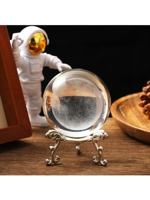 PremiumPort Şık Metal Ayaklı 3D Dolunay Cam Küre, Dekoratif ve Zarif Tasarım