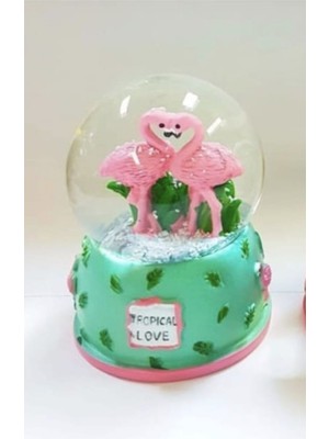 PremiumPort Işıklı Müzikli Flamingo Cam Kar Küresi Orta Boy, Dekoratif ve Şık Tasarım