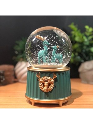 PremiumPort Işıklı Geyik Figürlü Dekoratif Kar Küresi, Yılbaşı ve Özel Gün Hediyesi