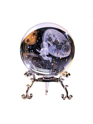 PremiumPort Şık Metal Ayaklı 3D Astronot Temalı Cam Küre 6cm Dekoratif Parça