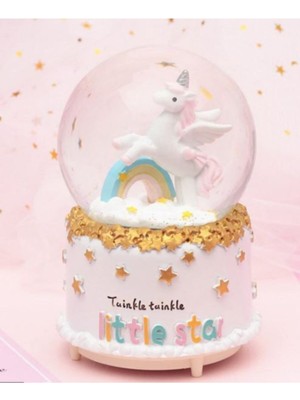 PremiumPort Renkli Gökkuşağı ve Unicorn Temalı Müzikli Kar Küresi