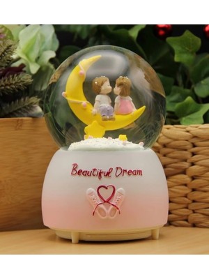 PremiumPort Büyük Boy Kar Küresi, Kurmalı, Aydaki Aşıklar, Hediye Dekorasyon