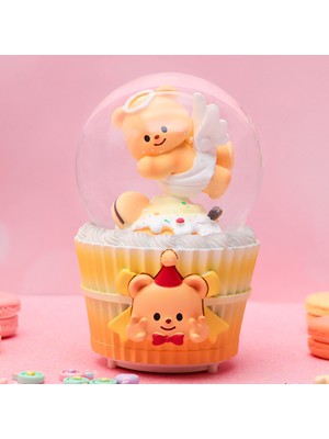 PremiumPort Orta Boy Ayıcık Kar Küresi Işıklı ve Müzikli, Sarı, 12X8 cm