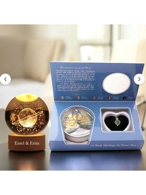 PremiumPort Istiridye Içinde Gerçek Inci ve 3D Ahşap Satürn Temalı Işıklı Cam Küre