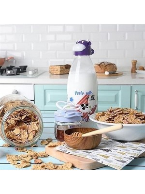 Inek Tasarımlı Sevimli Cam Suluk - Süt Şişesi 1000 ml