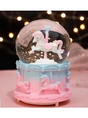 PremiumPort Orta Boy Unicorn Kar Küresi Işıklı ve Müzikli, Mavi, 12X8 cm